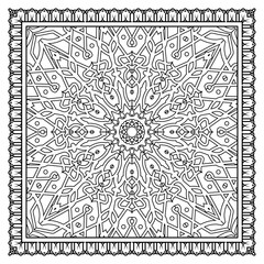 Square pattern in form of mandala with flower for henna, mehndi, tattoo, decoration. decorative ornament in ethnic oriental style. coloring book page.