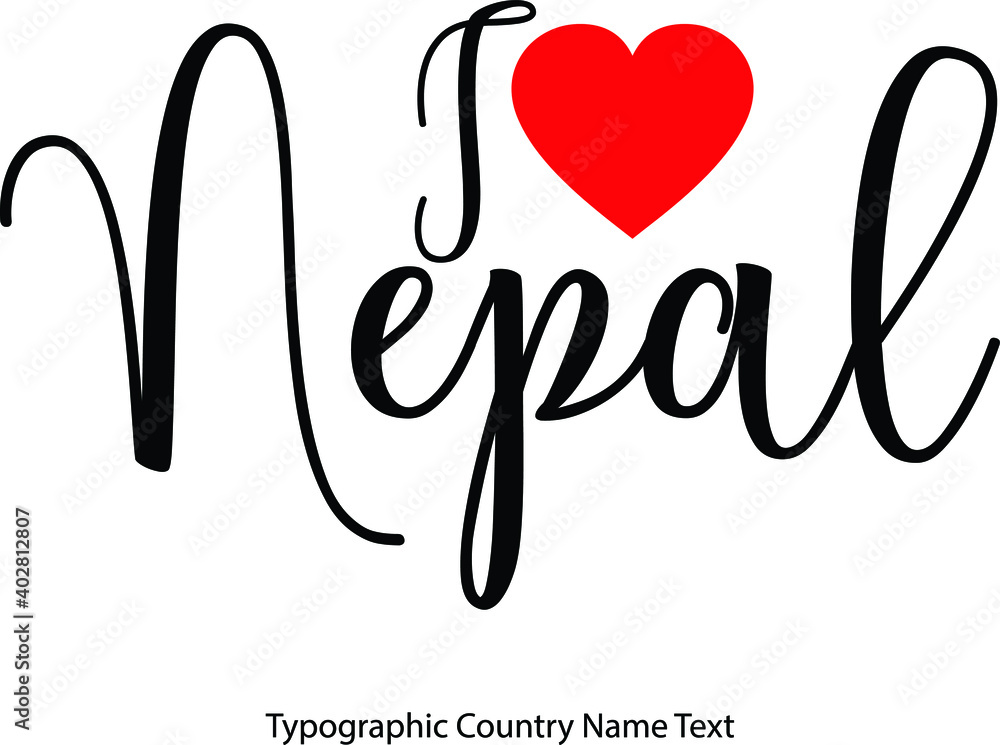 Aufkleber i love nepal country name in hand written typescript text with red heart icon