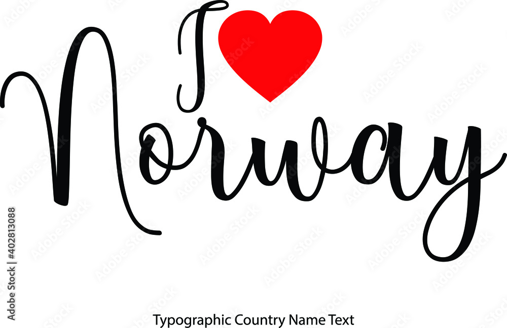 Fototapete i love norway country name in hand written typescript text with red heart icon