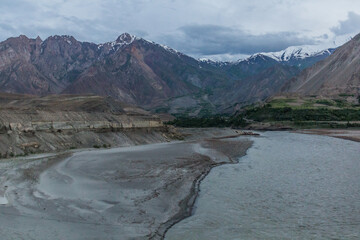 Fototapeta na wymiar River Panj (Pyandzh) between Tajikistan and Afghanistan