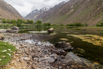 Lake in Jizev (Jisev or Jizeu) valley in Pamir mountains, Tajikistan