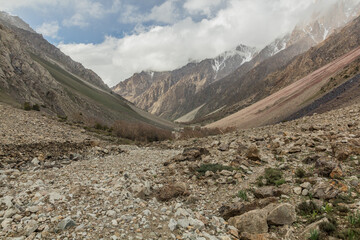 Landscape of Jizev (Jizeu, Geisev or Jisev) valley in Pamir mountains, Tajikistan
