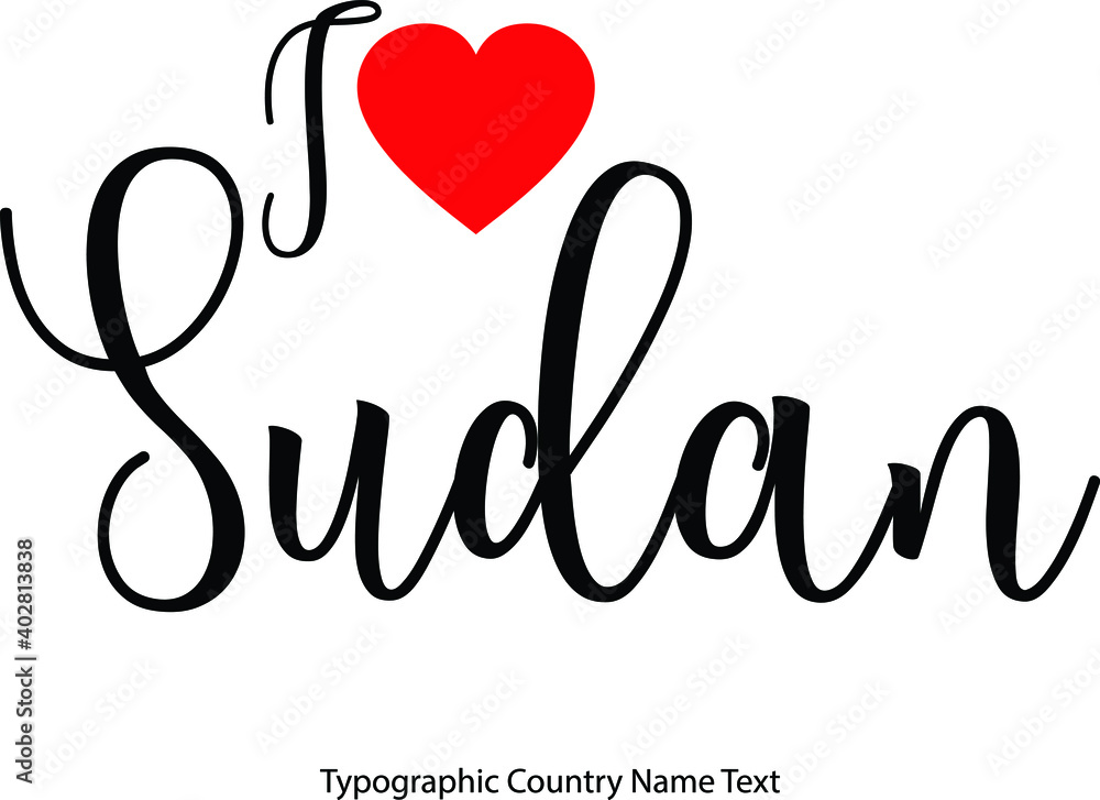 Aufkleber i love sudan country name in hand written typescript text with red heart icon
