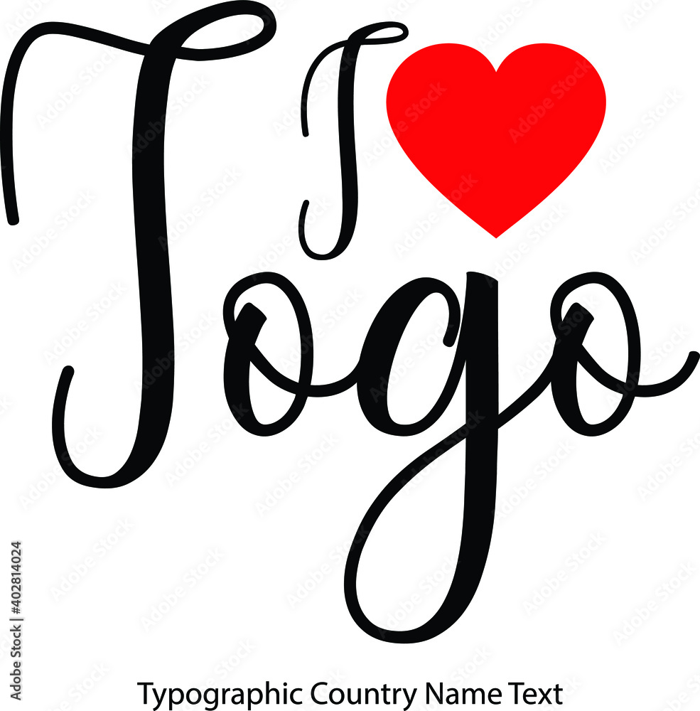 Aufkleber i love togo country name in hand written typescript text with red heart icon