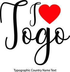 I Love Togo Country Name  in Hand Written Typescript Text with Red Heart Icon