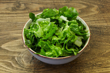 green salad on wooden table. healthy diet. - 402814034
