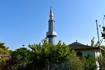 minaret of mosque in the forest