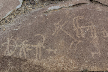 Ancient petroglyphs in Langar village in Wakhan valley, Tajikistan