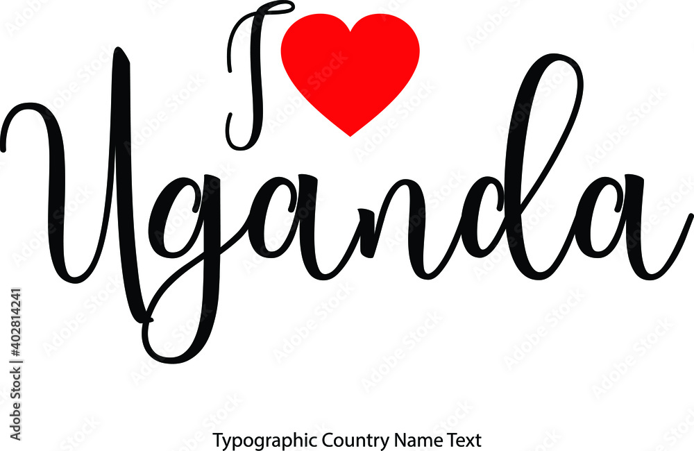 Aufkleber i love uganda country name in hand written typescript text with red heart icon