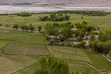 Obraz premium Aerial view of Vrang village in Wakhan valley, Tajikistan