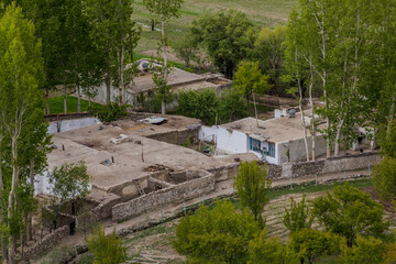 Fototapeta premium Aerial view of Vrang village in Wakhan valley, Tajikistan