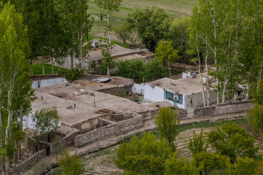 Aerial view of Vrang village in Wakhan valley, Tajikistan