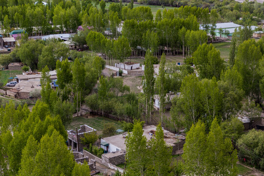 Aerial view of Vrang village in Wakhan valley, Tajikistan