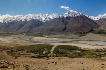 Wakhan valley with Panj river between Tajikistan and Afghanistan