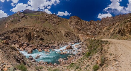Panj river in Wakhan valley between Tajikistan and Afghanistan