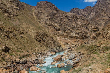Panj river in Wakhan valley between Tajikistan and Afghanistan
