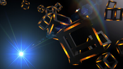 
Orange illuminated Hot Iron Cube. Blockchain network technology concept illustration. 3D illustration. 3D high quality rendering.