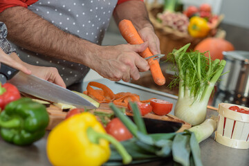 Cutting of vegetables in the kichen