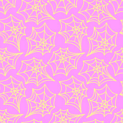 Spider web seamless pattern. Vector illustration isolated on pink background. Halloween texture