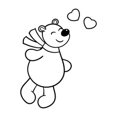Cute bear in love, coloring page