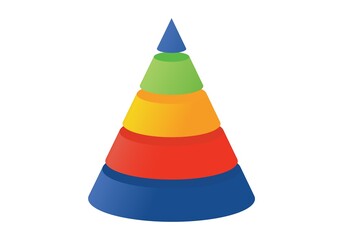3D illustration infographic template with cone divided to five parts. Pyramidal shapes icons.