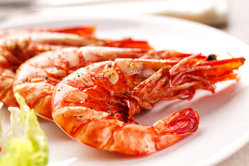 Grilled Prawns with salad. High quality photo