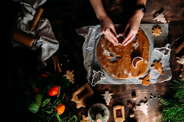 Cooking gingerbread cookies. Dough