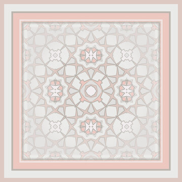 Creative trendy color abstract geometric pattern in white gray pink, vector seamless, can be used for printing onto fabric, interior, design, textile, tiles. Scarf design. Frame.
