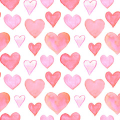Seamless pattern with watercolor hearts. Romantic love hand drawn backgrounds texture. For greeting cards, wrapping paper, wedding, birthday, fabric, textile, Valentines Day, mothers Day, easter