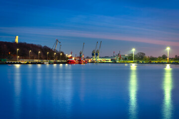 Fototapeta na wymiar Scenery of the New Port and Westerplatte at dusk, Gdansk. Poland