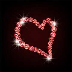 Ruby heart, wedding valentine's day card, vector illustration