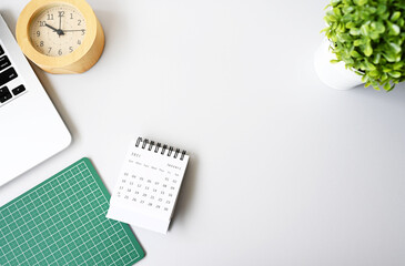 Close up calendar year 2021 on The top view of the desk background