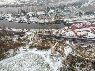 Aerial view of ruins of Baba above sewage disposal plant in Dejvice, Prague 6