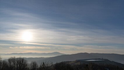 Reservoir of a hydroelectric power plant on top of Zar Mountain at sunset.