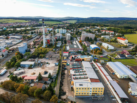 Aerial view of famous glove making industry in Dobris