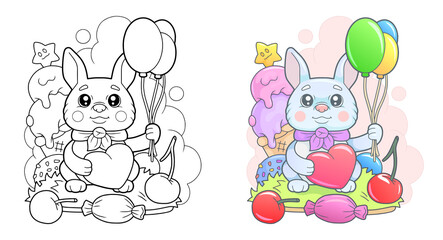 cute little bunny with balloons, funny illustration