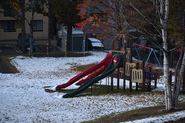 The white snow covered the playground in Sapporo Japan