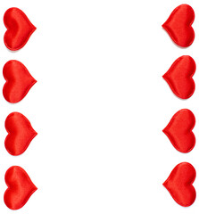 vertical frame made of red hearts isolated on white background, Valentine's day concept