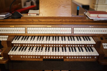 old church organ keys close up