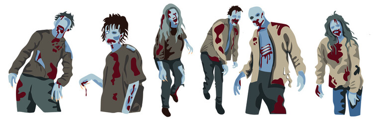 vector set of zomies and undead with blood and long nails 
