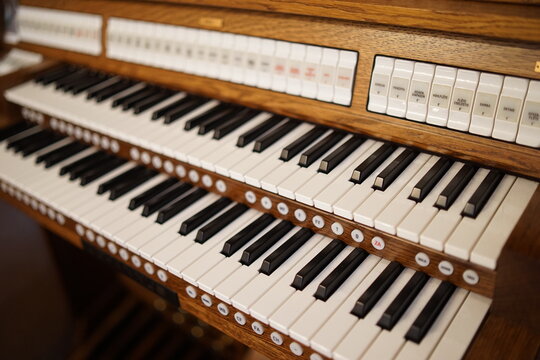 old church organ keys close up
