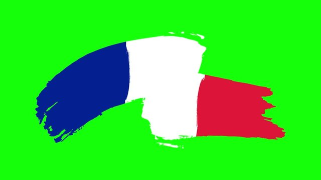 National Flag of France from brush in stop motion effect. Draw with paint brush. Appearance of the flag of France on a green background.