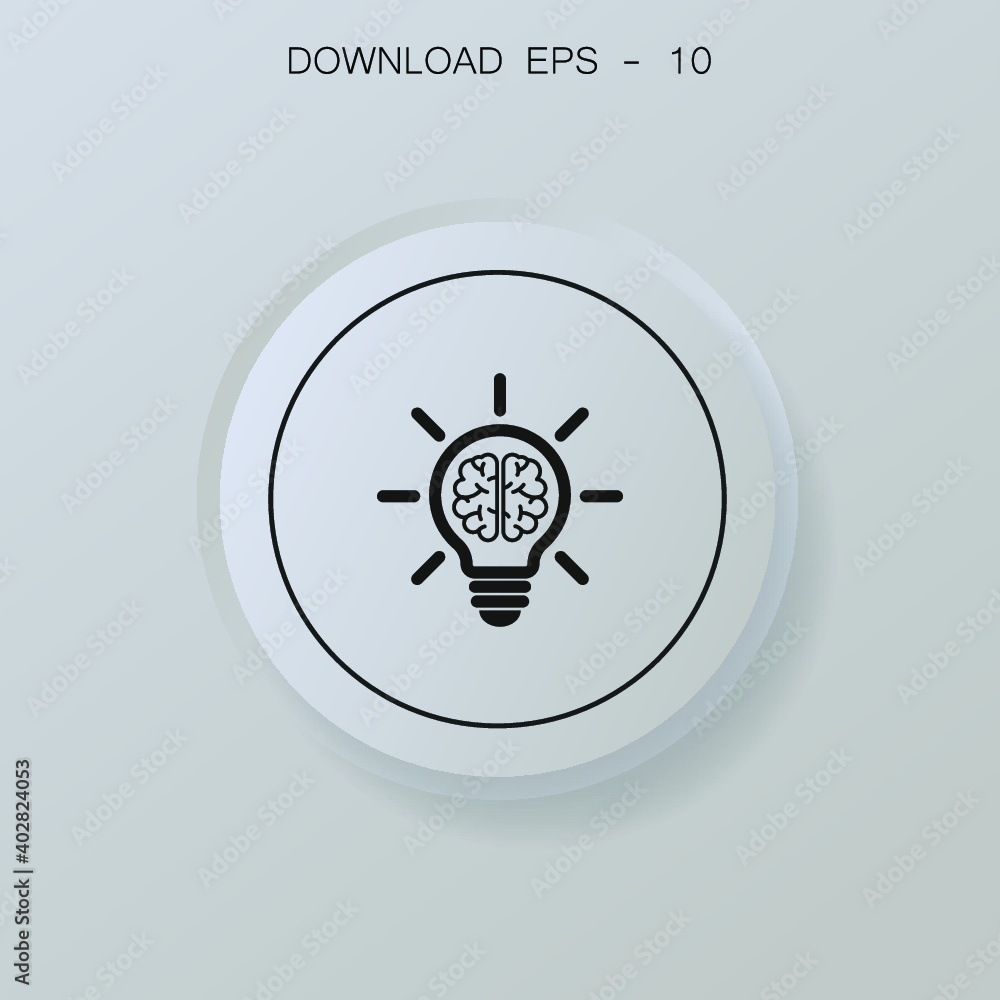 Poster light bulb idea concept line in circle. light bulb idea concept line symbol on grey background