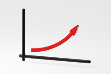 Success business chart with red rising up arrow on white background, 3D rendering