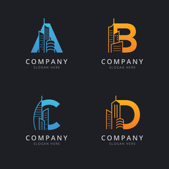 Letter A B C and D with abstract building logo template