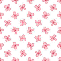 Obraz na płótnie Canvas Seamless hand drawn watercolor floral pattern with red pink daisies flowers on white background. Print for fabric wallpaper wrapping gift paper girls clothing