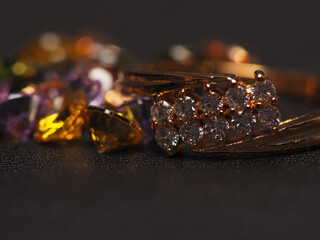 Close up Shoot of gold ring with beautiful sparkling diamond beads