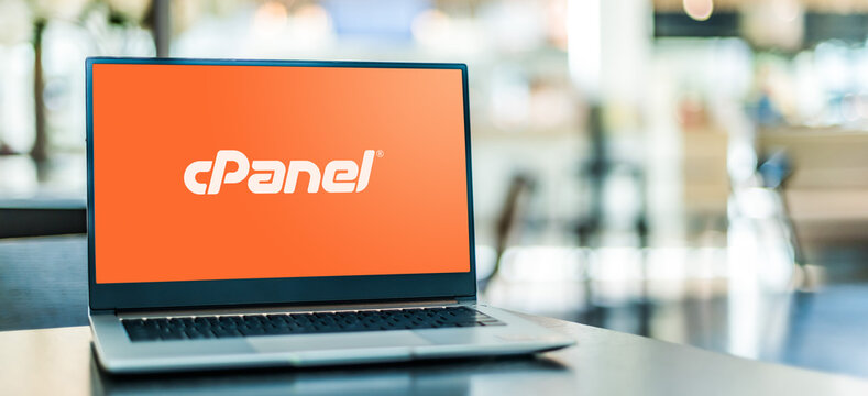 Laptop computer displaying logo of cPanel