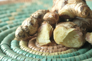 Close up of Gingers on chopping board.