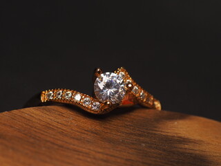Close up Shoot of gold ring with beautiful sparkling diamond beads